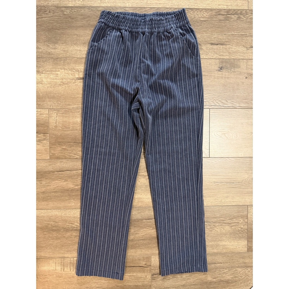 Umgee Striped Pull On Pants Blue White Pinstripe Elastic Waist Size S NWOT